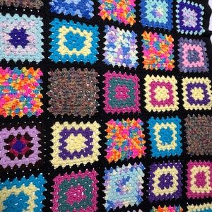 Granny Square Blanket Handmade Crochet Afghan Colourful Throw 58x38 Inch Twin